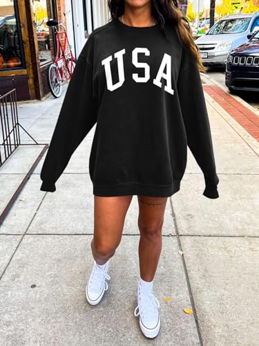 Image of Langwyqu Womens' Oversized Crewneck Long Sleeve Casual Loose Pullover Tops