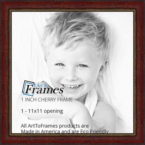 ArtToFrames 11x11 Inch Red Picture Frame, This 1" Custom Wood Poster Frame is Cherry with Gold Beads, for Your Art or Photos - Comes with Regular