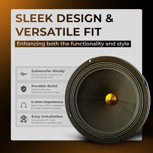 Image of DBASE DBMS65M 6.5 inch (16.5 cm) High Efficiency Midrange Car Speakers | 1100W Peak Power | 200W RMS | 4 Ohm | Powerful Sound for Cars, Jeeps & SUVs
