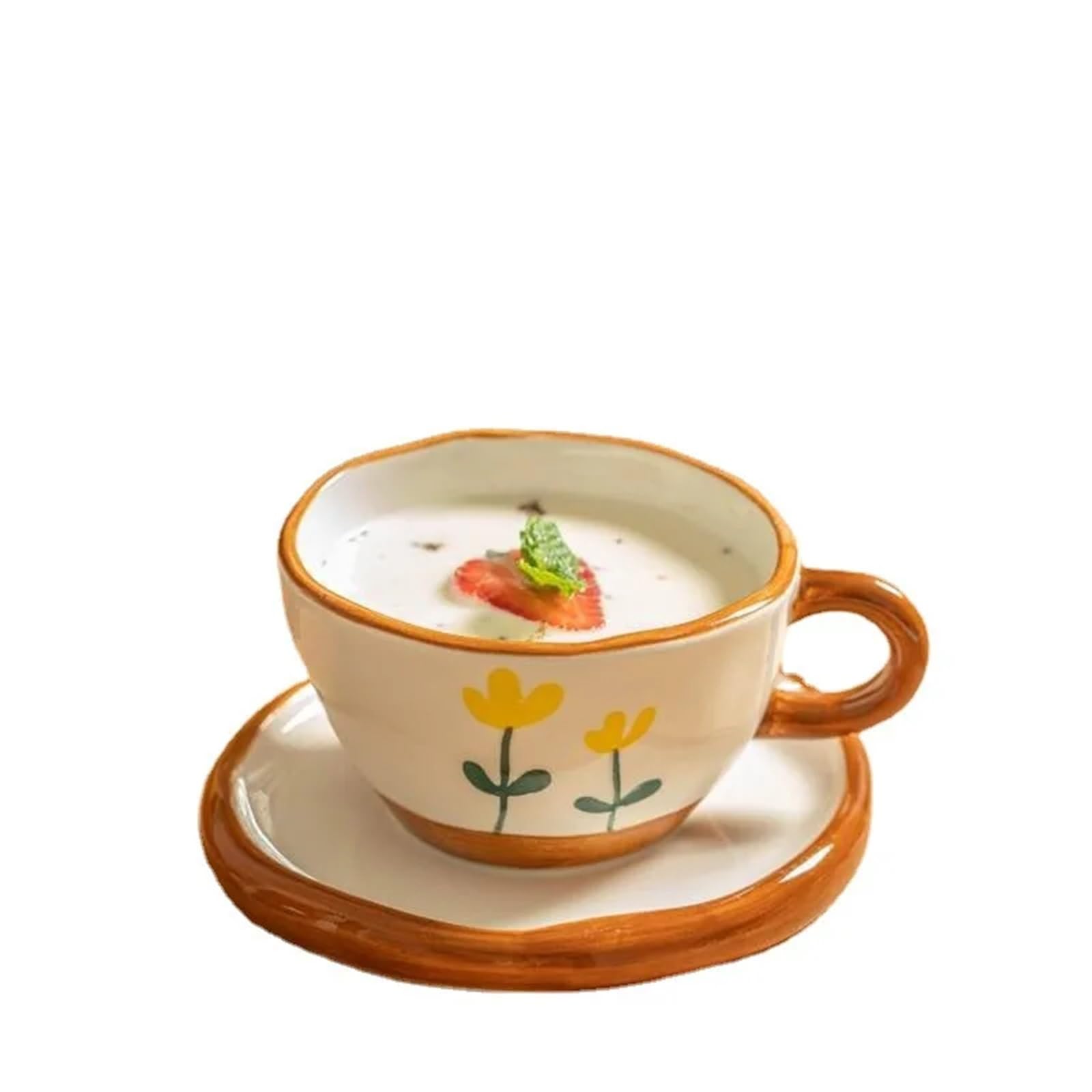 Zestaw filiżanek do kawy i spodków śniadaniowych, kubki do mleka, filiżanki do popołudniowej herbaty, domowe kubki na wodę, ręcznie malowane ceramiczne górskie chryzantemy