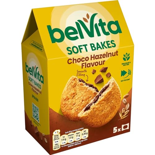 Belvita Soft Bakes Filled Chocolate Hazelnut Biscuits, Cereal Bars With Hazelnut Filling, Multipack of 5 x 50 g Biscuits (Pack of 1)