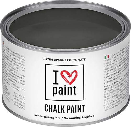 I LOVE CHALK PAINT Colore Antracite 375 ml - Senza Carteggiare Colora Mobili, Pareti e Oggetti - Senza solventi e formaldeide – Inodore a base di acqua