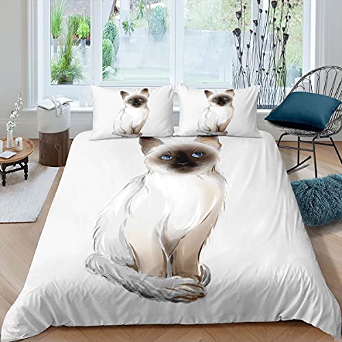 Juego de funda de edredón para gatos de cocina para niños, adolescentes, gatos tailandeses, tradicionales, de estilo viejo, de gato siamés, de estilo antiguo, juego de funda de edredón de 3 piezas, t