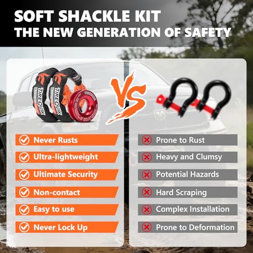 Image of Soft Shackle & Winch Recovery Ring Kit,1 /2 inch X 22 inch Orange Offroad Soft Shackle Recovery Kit (60,600LBS Breaking Strength), UHMWPE Rope Shackle & Snatch Ring for Sailing SUV ATV UTV 4X4 Truck (2PCS)