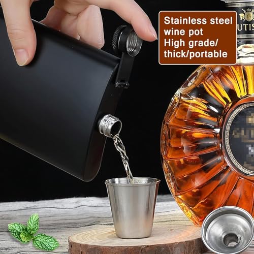 Image of Hip Flask 8oz, Flasks for Men with Funnel, Whisky Alcohol Black Mat 304 Stainless Steel 100% Waterproof, Portable Pocket Personalised Groomsmen Gifts Bar Party Drinking
