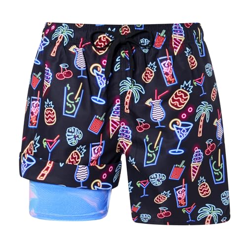 Vintage 80s 90s Swimming Trunks for Men Compression Lined Swim Trunks Black Lightweight Beach...