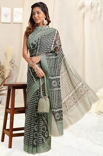 Image of MIRCHI FASHION Women Saree Ajrakh Digital Printed Cotton Blend | Lightweight Professional Office Sari with Blouse Fabric