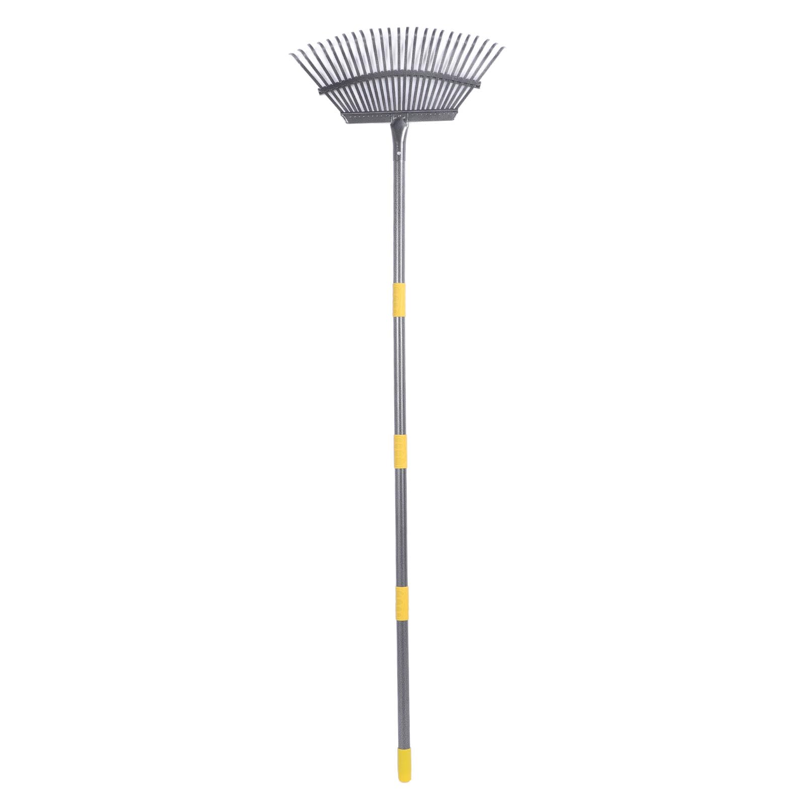 Rasenrechen, Breiter 25 Zinken, Metallkopf, Verstellbarer Griff, Robuster Metallrechen, Landschaftsrechen mit Abnehmbaren Verlängerungen für Rasen, Blumenbeete, Hofreinigung