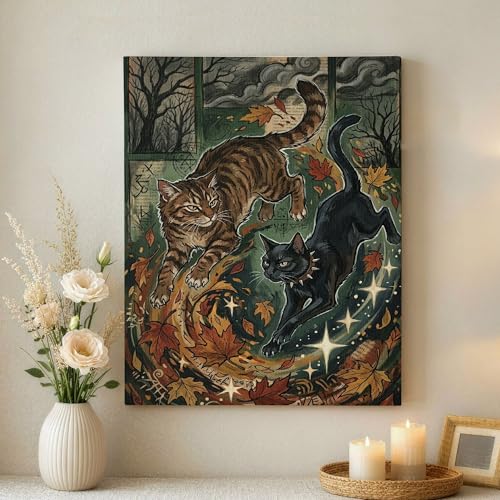 Toile abstraite chat d'automne pour instaurer une ambiance cosy et cocooning