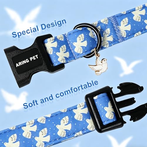 Image of ARING PET Peace Dove Dog Collar, Cute Blue White Bird of Peace Pigeon Pet Collars for Puppy Small Medium Large Boy Girl Dogs-S, for Daily Outdoor Walking Training