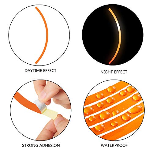 Image of TOMALL 18pcs Lengthen 16 inch-19 inch Reflective Wheel Rim Stripe Decal for Motorcycle Wheels Car Cycling Bike Bicycle Night Safety Decoration Stripe Universal Reflective Sticker for Car (Orange)