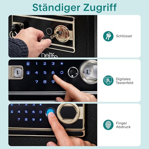 SereneLife 18L Tresor, Safe Für Zuhause Feuerfest & Wasserdicht, Digitaler Heimtresor mit Zugriff per Fingerabdruck, Möbeltresor mit Code & Schlüsseln, Safe Box für Wertsachen, Bargeld, Schmuck, Gold