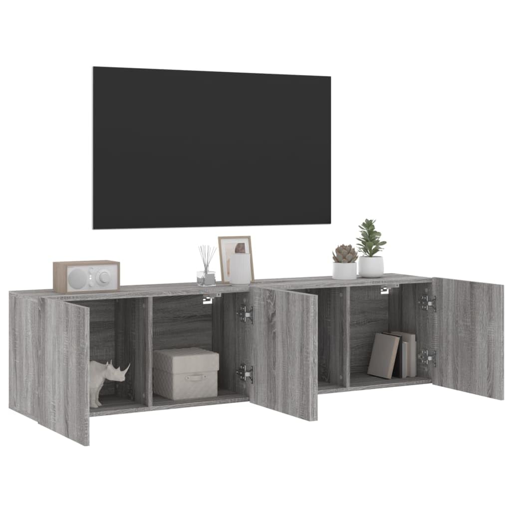 Hothingwell Meble ścienne do telewizora 2 szt. Sonoma szare 80x30x41 cm | Trwałe drewno konstrukcyjne, duża przestrzeń do przechowywania, konstrukcja ścienna, do odtwarzaczy DVD i odbiorników