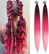 Pink Ombre Braiding Hair Extension for Braids Synthetic Braid Ponytail Extensions with Elastic Ti...