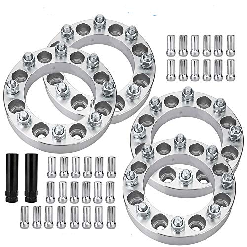 TRIBLE SIX 4Pcs 1.5'' Thick Wheel Spacers 8x165.1mm to 8x170mm 9/16-18 Stud 8 Lugs Adapters 32 Lug Nuts Key Replacement for C20 Suburban F-250 F-350 Ram 2500