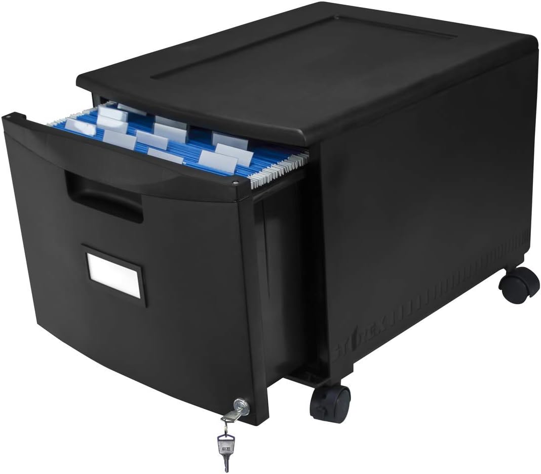 Black Plastic Mobile Lockable 2-Drawer Filing Cabinet