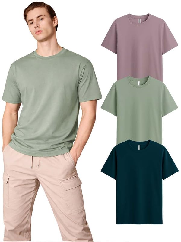 Image of Sleepynuts Half Sleeve Round Neck 100% Cotton Tshirt for Mens Pack of 3 Regular Fit Solid T-Shirts Combo