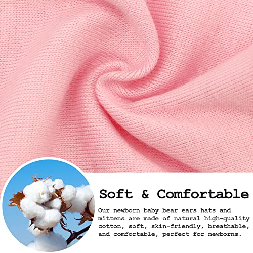 Bqubo Newborn Baby Hospital Hats Beanie Bear Ears Infant Caps Baby Cotton No Scratch Mittens Set For 0-3 Months #TOP6