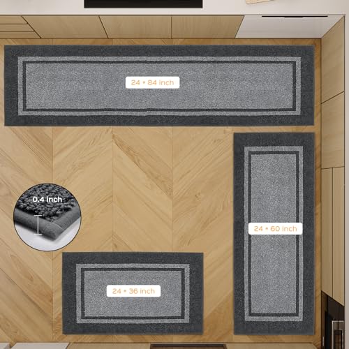 Kitchen Rugs Set (24" x 36"+24" x 60"), Non-Slip Machine Washable Kitchen Runner Rugs Floor Mats, Absorbent Comfort Standing Mat for Kitchen, Sink and Hallway, Rolled Packaging, Light Grey & Dark Grey - Image 3