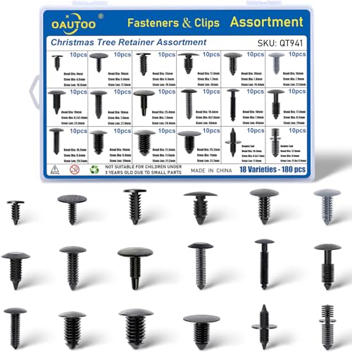 OAUTOO 180pcs Single Head Xmas Tree Retainer Clip Assortment Automotive Push Pin Rivets Kit