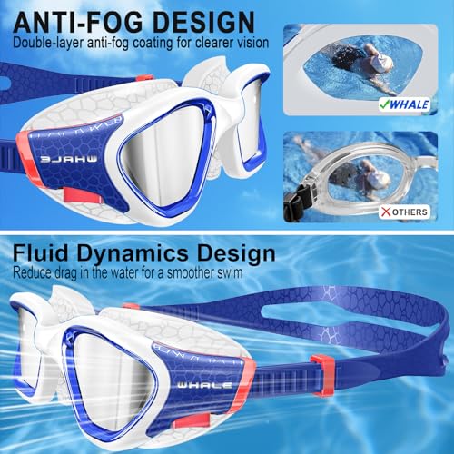 Image of Whale Swim Goggles Polarized Anti-Fog Lenses, Unisex | 100% UV Protection | Anti-Fog Goggles High Definition, Wide-Angle View