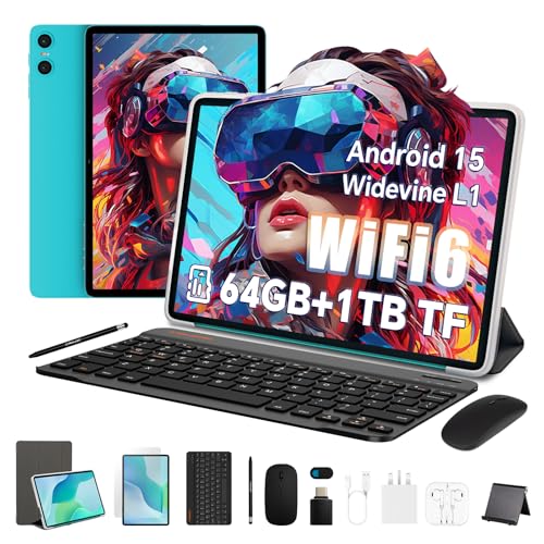 TECLAST P33Case Tablet 10.1 Inch 64GB+1TB TF 1.8GHz Octa-Core Android 15 Tablets 6000mAh Widevine L1/5GHz WiFi/Bluetooth 5.4/3.5mm Jack/Tablet with Keyboard+Case+Pen+Mouse
