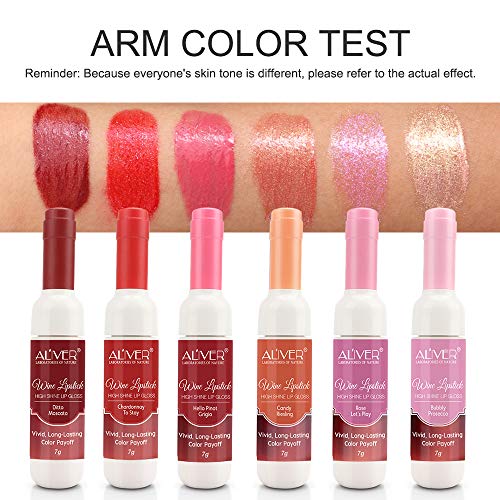 6 Colors Wine Lip Tint Set, Glitter Lipstick Matte Lip Stain Long Lasting Waterproof Liquor Bottle Lip Gloss Kit, Silky Glossy Lightness Non-Stick Lipgloss For Women (Wine High Shine Lip Stain Set) #TOP1