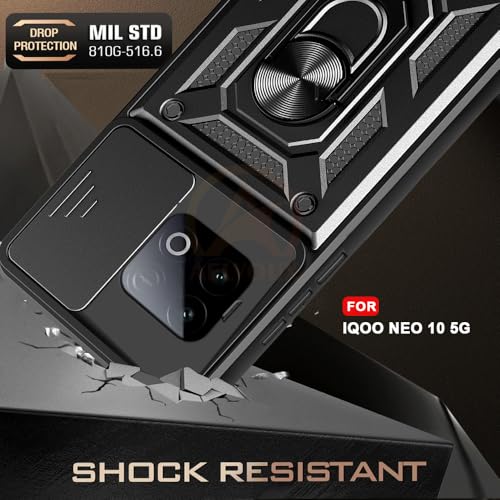 Image of Armor Bumper Back Cover Case for iQOO NEO 10 5G Rotating Camera Cover, Ring Holder & Kickstand | Heavy Duty & 360 Degree Protection iQOO NEO 10 5G Back Cover (Black)