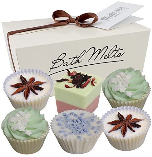 BRUBAKER Set of 6 Bath Melts Happy Holidays - Handmade Vegan Christmas Gift Set - All Natural with Organic Shea Butter, Cocoa Butter and Olive Oil Moisturize Dry Skin