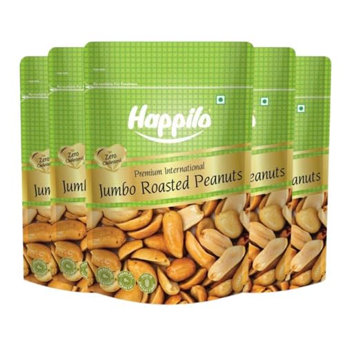 Image of Happilo Premium Jumbo Sand Roasted Peanuts 160g, Rich in Protein, Fiber, and Essential Nutrients, Wholesome Snack, Rich Flavor (Pack of 5)