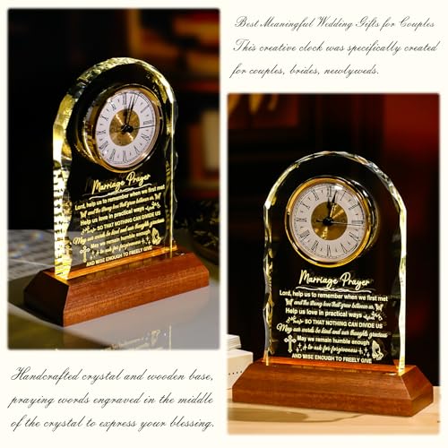 Image of Wedding Gifts for Couples 2026 Marriage Prayer Clock with Wood Light Base