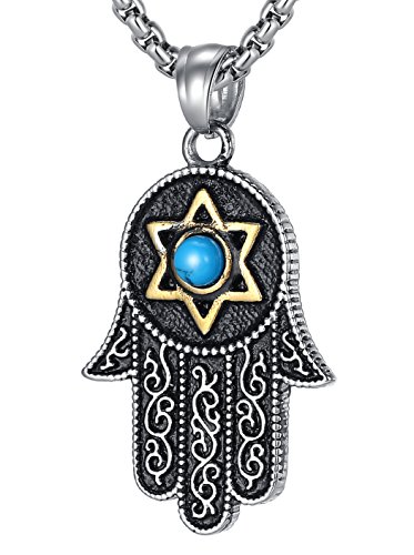 LineAve Stainless Steel Hamsa Hand of Fatima Star of David Pendant Necklace, Unisex, 22+2 8h0039 LineAve Stainless Steel Hamsa Hand of Fatima Star of David Pendant Necklace, Unisex, 22"+2" 8h0039