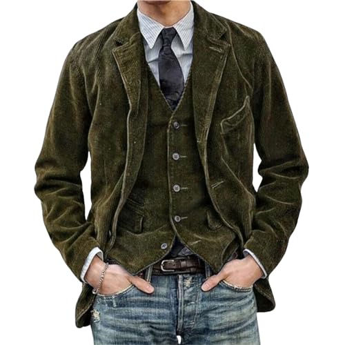 Mens Corduroy Jacket Casual Fashion Business Blazers Notch Lapel Vintage Textured Suit Jackets with Multi-Pockets