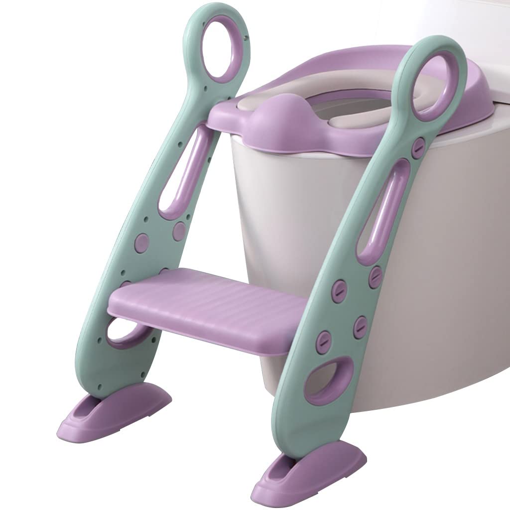 Topfchentrainer Mit Leiter Einstellbar Toilettensitz Mit Treppe Mit PU-Kissen, Zusammenklappbar Toilettentrainer Mit Treppe Für Jungen Und Mädchen, Belastbarkeit 80kg