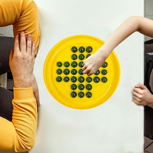 Image of Ankit Toys & Games Brainvita Marble Solitaire Puzzle Board Game for Kids Adults 6+ Years Peg Strategy Brain Teaser Educational Toy with Glass Marbles Travel Friendly Family Game (Yellow)