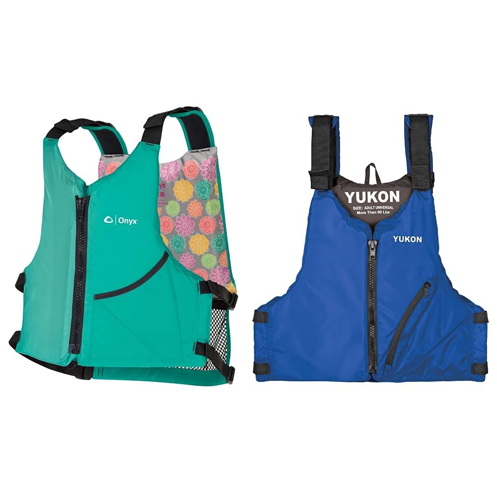 ONYX Unversal Paddle Kayak Life Vest, Aqua, Oversize & Airhead Yukon Base Paddle Vest, Blue, X-Large