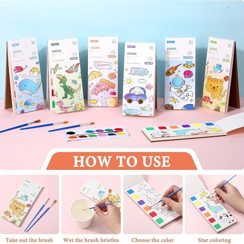Image of Birthday Popper Pocket Watercolor Painting Book for Kids - Set of 10 as Birthday Return Gift | 20 Pages | DIY Coloring Book with Brush | Random Mixed Fun Themes| Travel-Friendly for Boys & Girls Age 3+