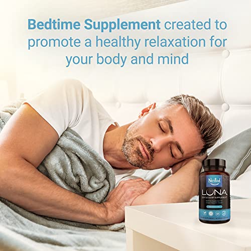 Nested Naturals Luna Sleep Supplement, Melatonin Free, Non-Habit Forming Herbal Sleep Supplement, Adult Bedtime Support, Help Sleeping W/Chamomile, Valerian, L-Theanine, 60 Vegan Capsules #TOP2
