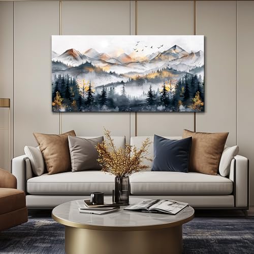 KELIYUAN Abstract Wall Decor For Bedroom Canvas Wall Art For Living Room Office Decoration Ink Mountain Landscapes Painting Misty Forest Wall Artwork Ready To Hang Room Home Decor 20"x40"