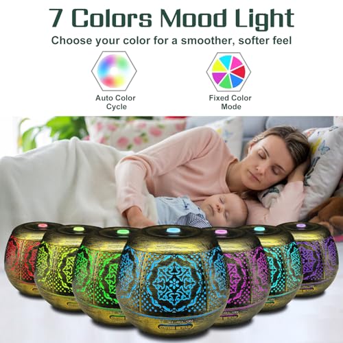 Essential Oil Diffuser for Home 500ML, Aromatherapy Diffusers for Essential Oils Large Room with Cool Mist Humidifiers for Bedroom 7 Colors Changed & 3 Mist Mode Automatic Shut-Off - B - Image 5