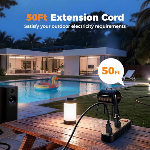 Image of TESSAN Outdoor Power Strip Weatherproof, 50FT Extension Cord Waterproof | 4 Outlets 1 Switch, Surge Protector 1700J, Wall Mountable for Home Office and Patio Christmas Lights, Black