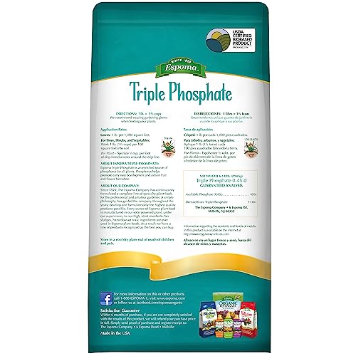 Espoma Triple Phosphate Fertilizer 0-45-0, 6.5lb. Bag; Promotes Root Growth and Blooming in All Flowering Plants, Trees, Shrubs, and Vegetables. Granular for Easy Application. Pack of One.