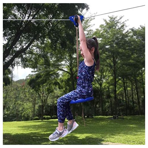 CTSC 95 Foot Zip Line Kit for Kids and Adult with Stainless Steel Spring Brake and Seat, Zipline for Backyard Entertainment Equipment, Perfect Backyard Toy, A Surprise Gift for Children