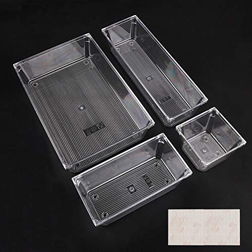 Juego de 4 Organizadores de Cajón, Cajas Bandejas de Plástico Transparente Apilables...