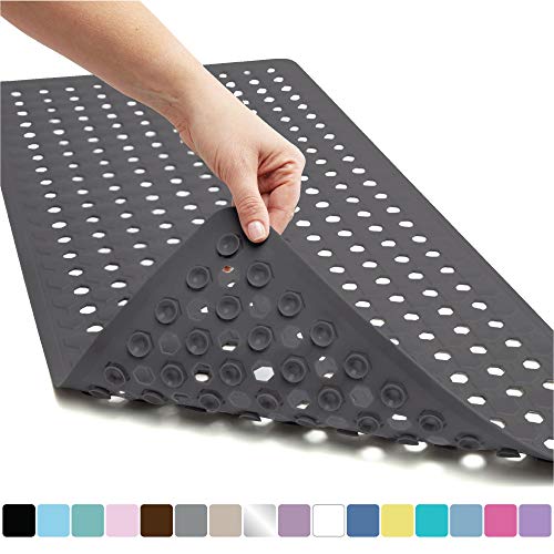 Gorilla Grip Original Patented Bath, Shower, Tub Mat, 35x16, Washable, Antibacterial, BPA, Latex, Phthalate Free, Bathtub Mats with Drain Holes, Suction Cups, XL Size Bathroom Mats, Charcoal Opaque