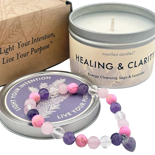 7oz Manifest Candles, Lavender & Sage Healing Candle with Crystals ...