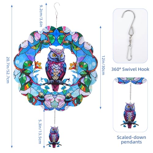 Faciacc 11WS-OS-2MFC Wind Spinners Outdoor, Faicacc Owl Metal 3D Hanging Garden Decor thumb #3