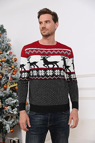 Runcati Mens Ugly Christmas Sweater Pullover Long Sleeve Reindeer Snowflake Soft Knitted Sweaters2