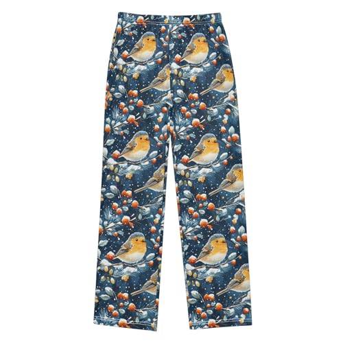 Pajama Pants Birds Tree Branches Snow PJ Bottoms Sleepwear Lounge Sleep Pant with Pockets - Main Image