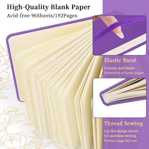 Image of 5x5 Pocket Sketch Book,80gsm Hardcover Art Sketchbook for Drawing Journal | PU Cover,Blank Paper,96Sheets /192Pages,Lay-Flat,Portable Travel Creation Paint Diary Memo Planner,Dry Media.Purple